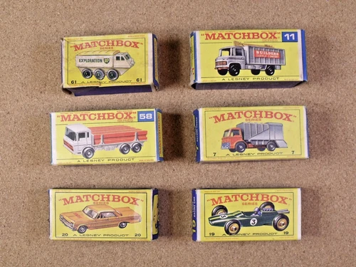 6 ORIGINAL BOXES FOR OLD VINTAGE LESNEY MATCHBOX VEHICLES LOT 1