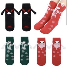 Christmas Magnetic Holding Hands Socks 4 Pairs Funny Novelty Crew Socks Gift