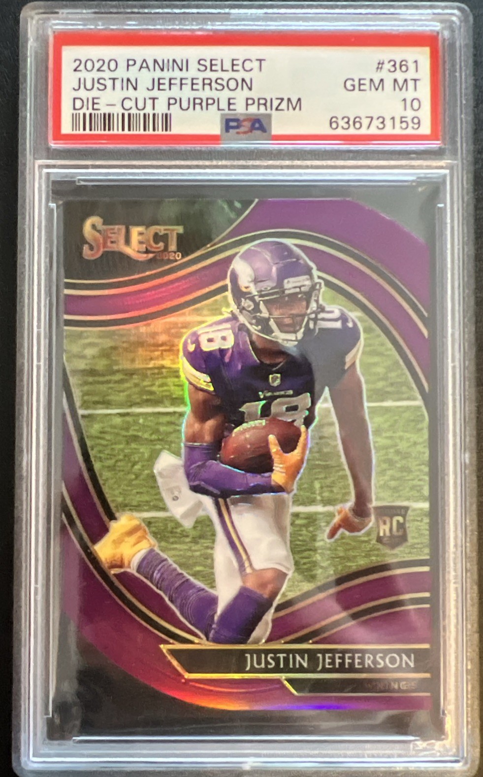 2020 Panini Select Justin Jefferson FIELD LEVEL PURPLE Die-Cut Rookie PSA 10