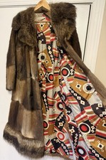 GORGEOUS Womans Checkerboard Long Fur Coat Fox Fur Collar AMAZING Lining Pattern