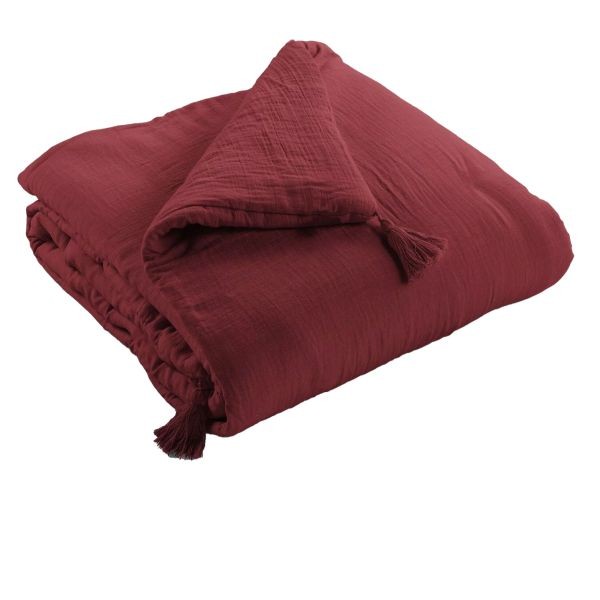 Bout de lit en gaze de coton premium 90x200 cm couleur lie de vin haut de gamme