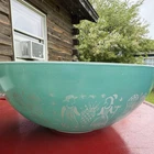Pyrex 444 Amish Butterprint Mixing Bowl, Blue White, Glass, Pour Spout