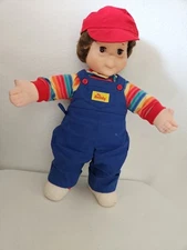 Vintage Playskool My Buddy Boy Doll Brunette Shoes Rainbow Shirt Blue Overalls