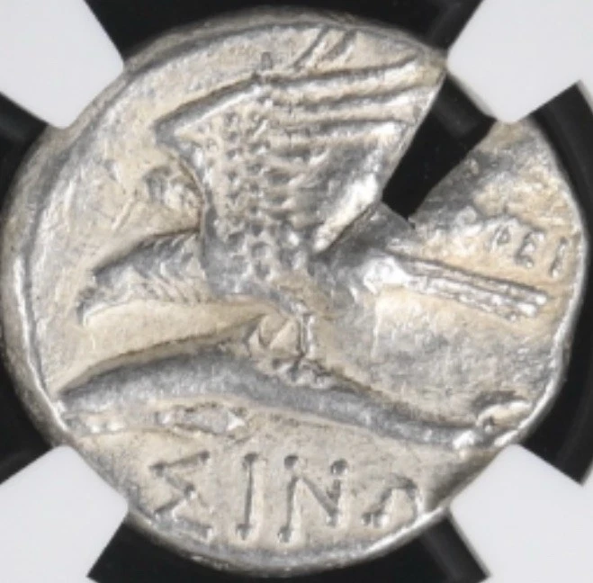 365-322BC NGC Graded Silver Drachm Greece Nymph Eagle Dolphin Paphlagonia Sinope - Image 3 of 4