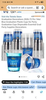 2026 graduation cups plastic 72 Count