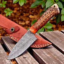 Custom Hand Made Forged Damascus Steel Hunting Knife PineCones Resin 2942