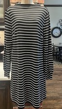 Ann Taylor Black & White Stripes Sheath Dress Balloon Sleeves Size M