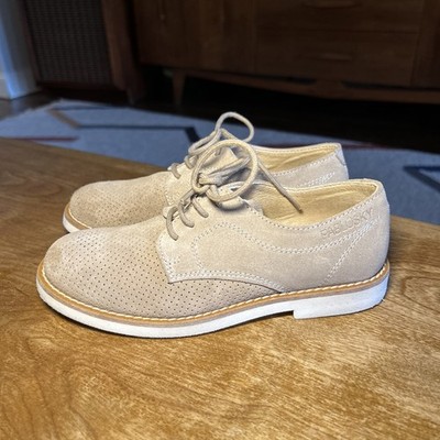 Pablosky Boys Taupe Light Tan  Suede Leather Oxford Dress Shoes Sz US 2 EU 33