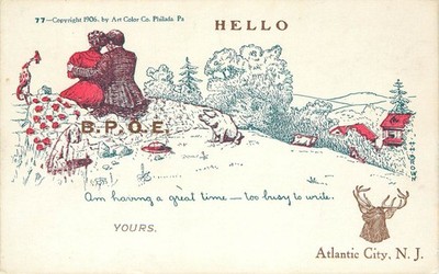 Postcard Romance Couple B.P.O.E Elks Atlantic City HH Brown Fraternal Quiet Time