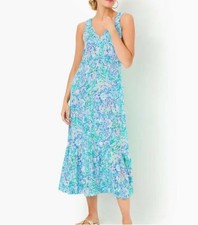 NWT Lilly Pulitzer Madsen Midi Dress Stretch Cumulus Blue Chick Magnet S