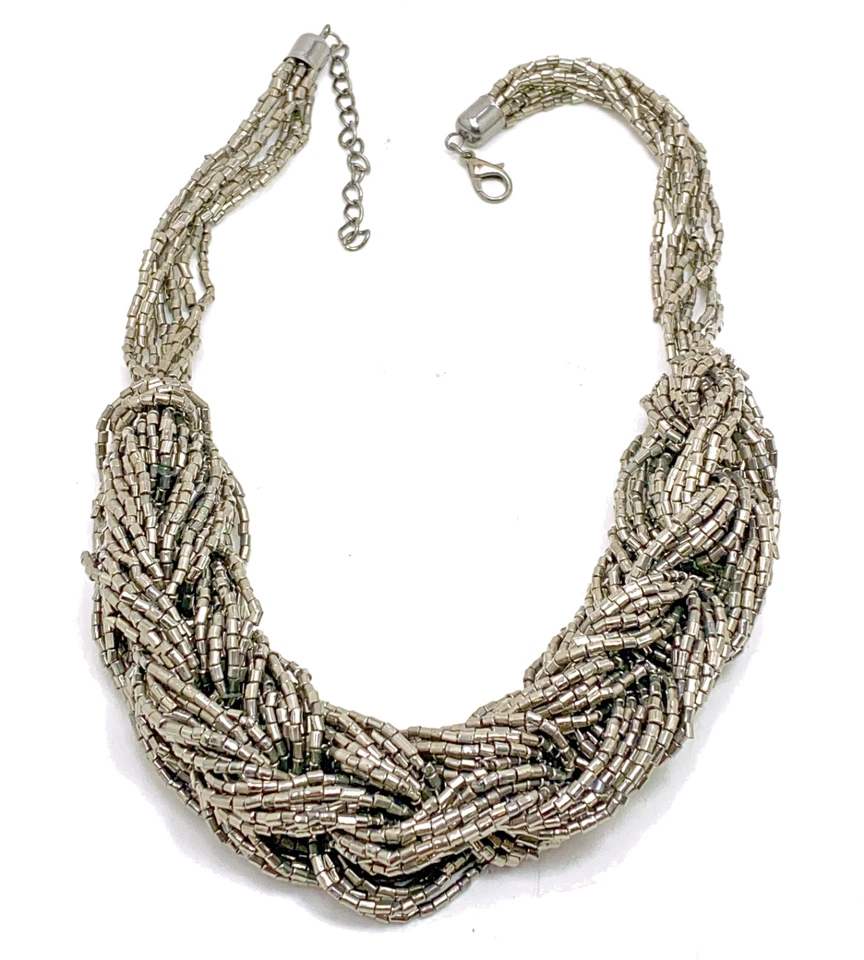 Collar Grueso Trenzado Semilla Cuentas Gunmetal Plata Gris Rocaille Torsade 19 pulgadas Foto 3 de 4