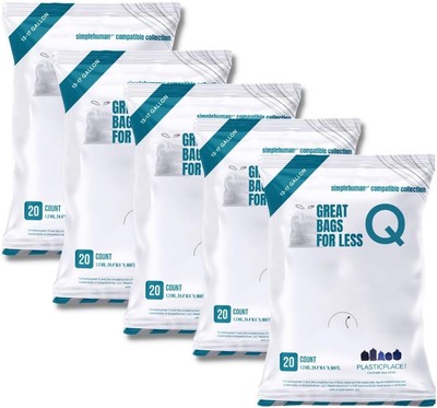 White, Compatible with simplehuman Code Q Packs, Trash Bags