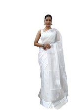 Women Kanjivaram Kanchipuram Soft Cotton Linen Silk Saree With Blouse Piece