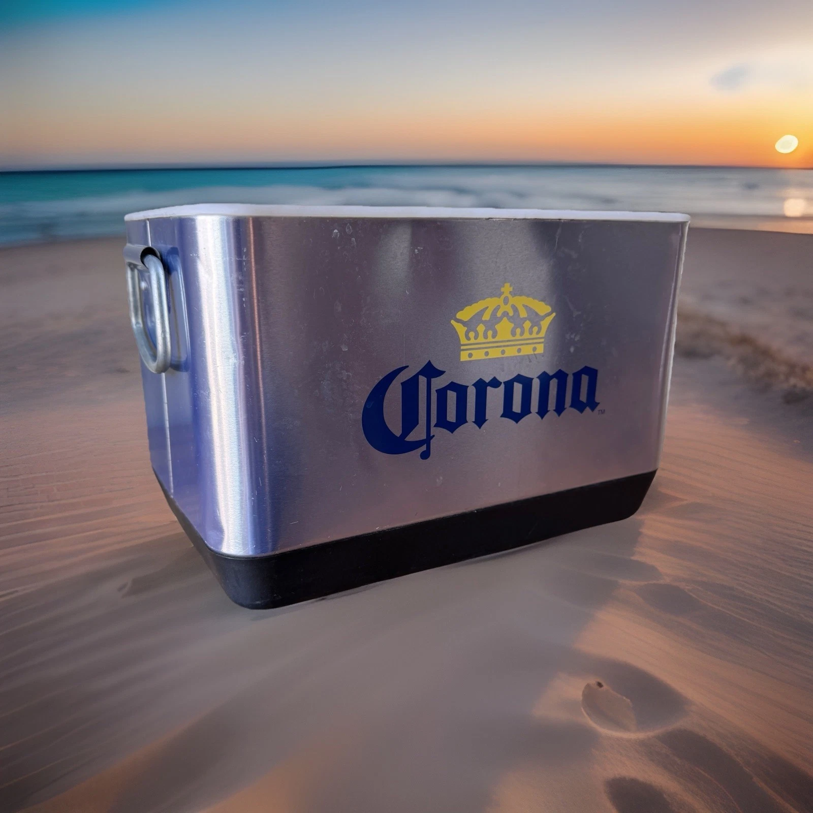 Corona Extra Beer Cooler Ice Bin Metal Aluminum w/ Liner 11” Party Tub Lake Vibe
