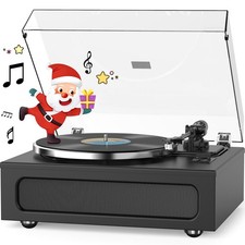 Vinyl Record Player All-in-1 LP Turntable Built-in Four Speakers HiFi Belt Dr...