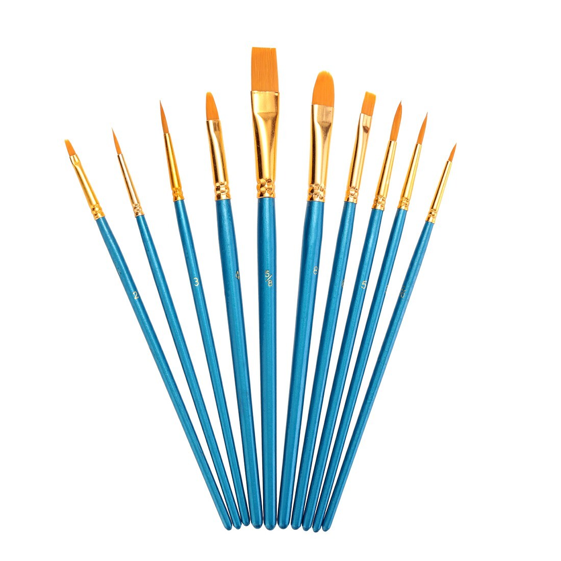 10pcs Flat Tip Artist Paint Drawing Brush Face Painting Brushes Round