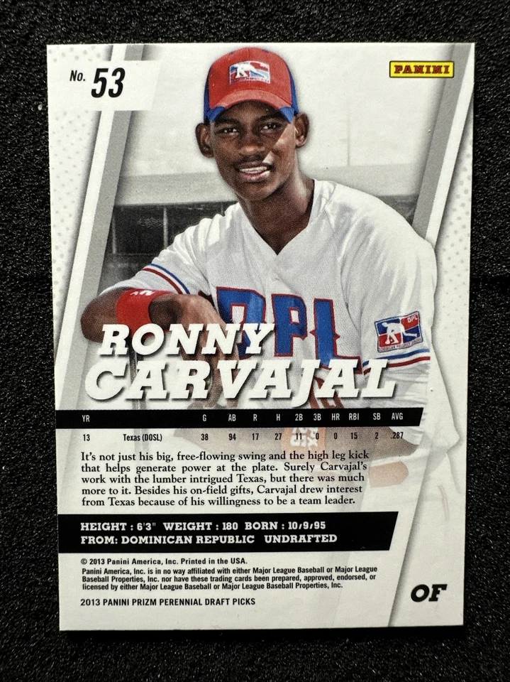 RONNY CARVAJAL #53 2013 Panini Prizm Perennial Draft Picks Prospect QTY - Image 2 of 2