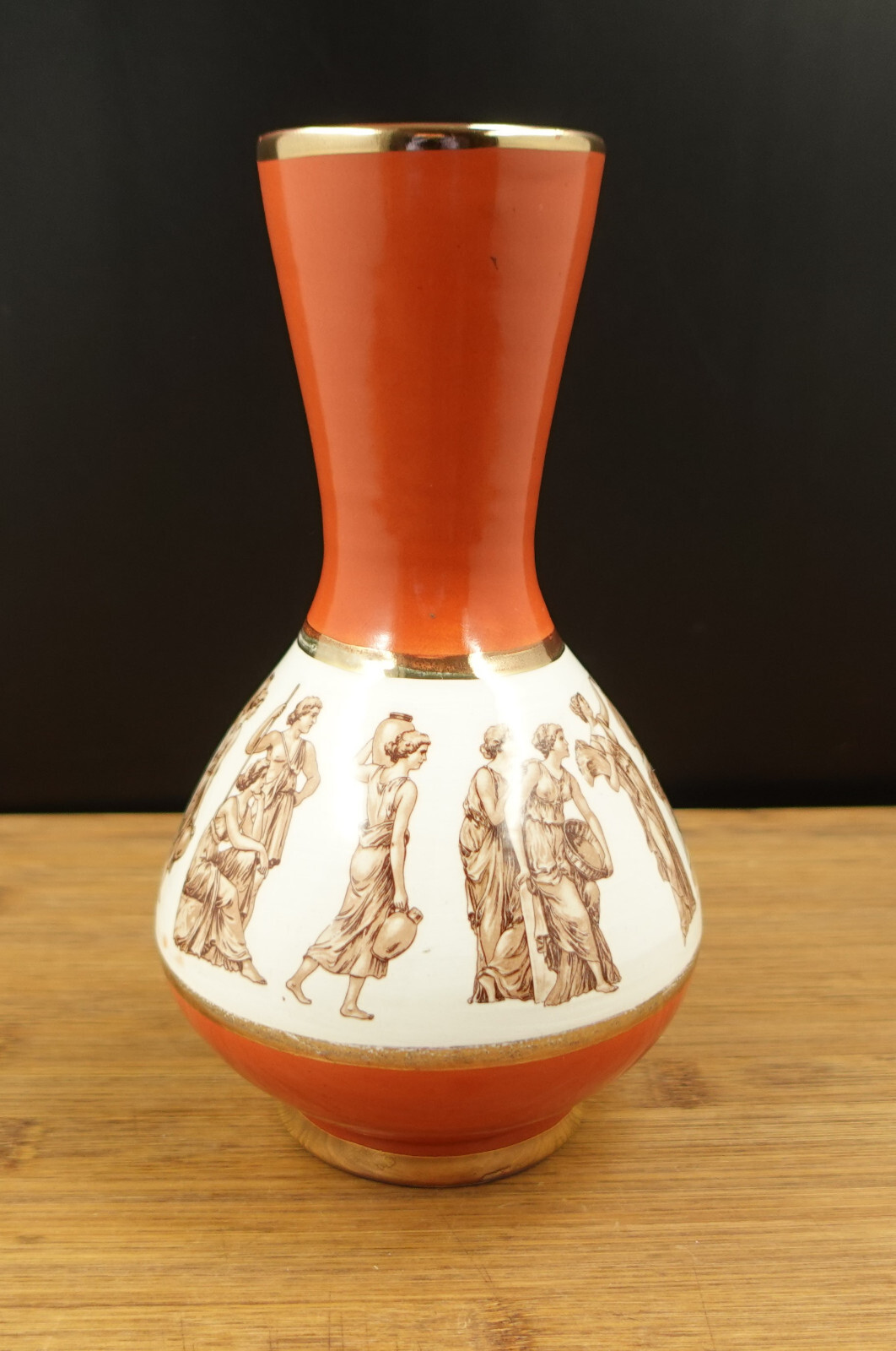 Vintage Greek Roman Citizen Figures Vase 7 7/8 Inches Tall  
