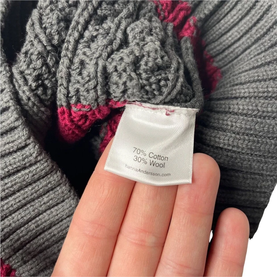 Suéter Hanna Andersson Niños Gris Granate Rayas Mezcla Lana Cable Tejido Talla 3 Foto 4 de 4