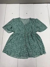 Shein Green White Floral Print Short Sleeve V Neck Blouse Womens Size XXL