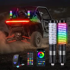 2x 1FT Spiral LED Fat Whip Lights Antenna RGB+IC Chasing For Can Am RZR UTV ATV