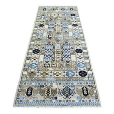2'10" x 8'4" Light Gray Hand Knotted Afghan Ersari Pure Wool Runner Rug R72429