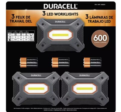NEW Duracell LED Battery Operated Work Lights Set of 3 600 Lumens