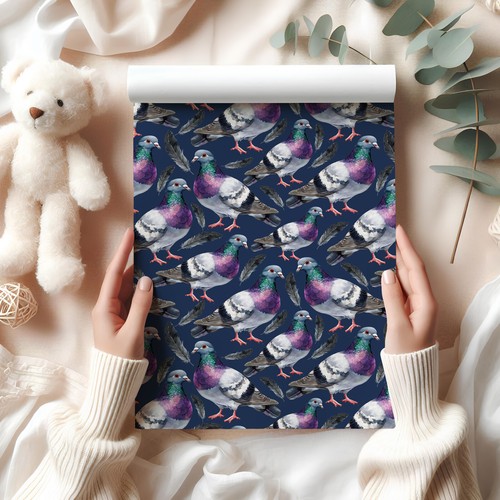 Pigeon Gift Wrap – Watercolour Pigeons Wrapping Paper with Feathers Design W71 - Picture 20 of 44