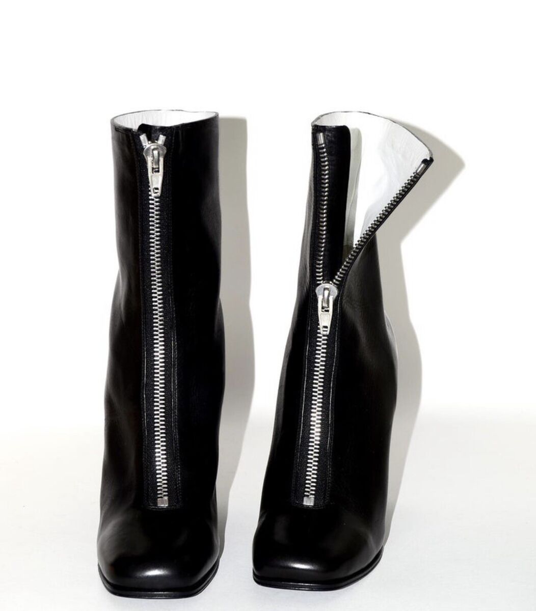 Celine Black Leather Front Zipper Wedge Size 36 Us 6 High Celine Black Leather Front Zipper Wedge Size 36 Us 6 High