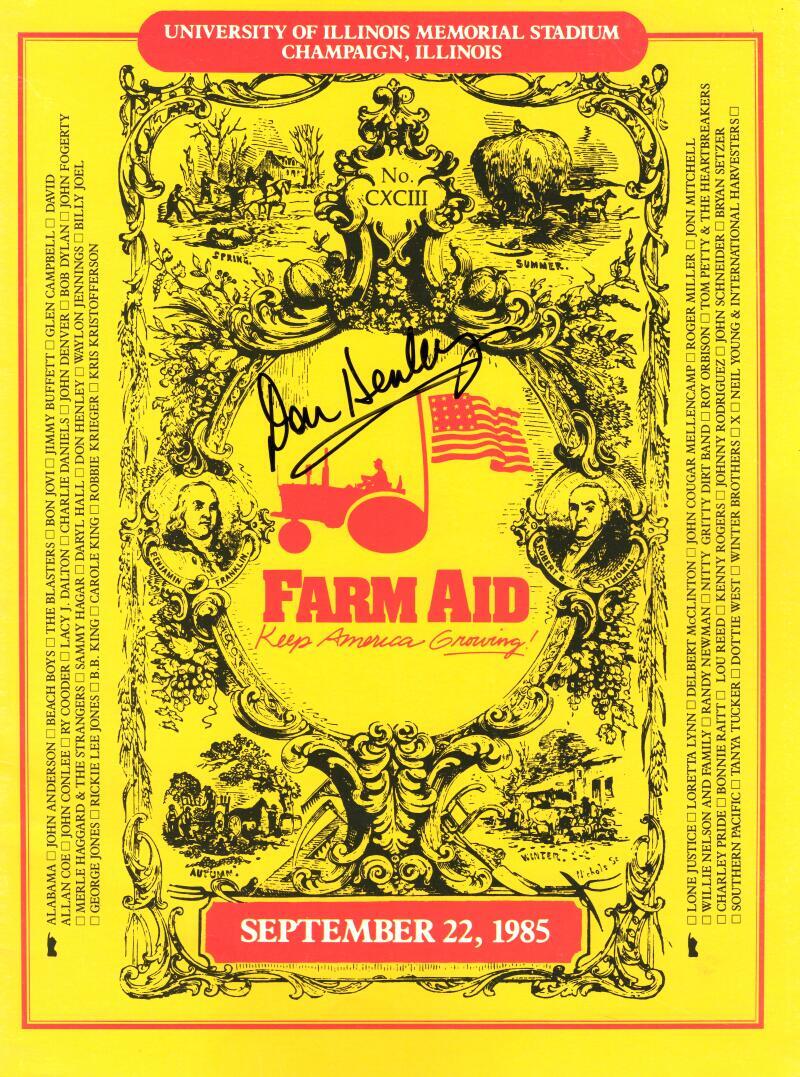 Don Henley Autographed Signed Eagles 8.5x11.5 Farm Aid Program Cover Page JSA COA 
