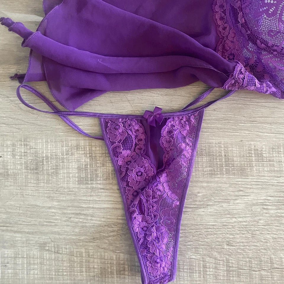 Juego de lencería Fantasy Brand púrpura de 2 piezas con detalles de encaje talla grande nuevo Foto 4 de 4