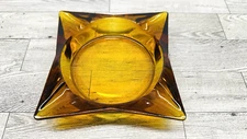 Vintage Square 6" Dark Amber Glass Ashtray