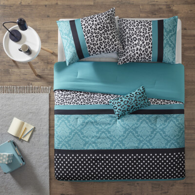 Beautiful Modern Aqua Blue White Black Zebra Polka Dot Comforter