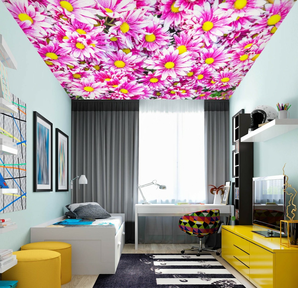 3D Pink Daisy ZHU561 Ceiling Wall Paper Wall Print Decal Wall Deco