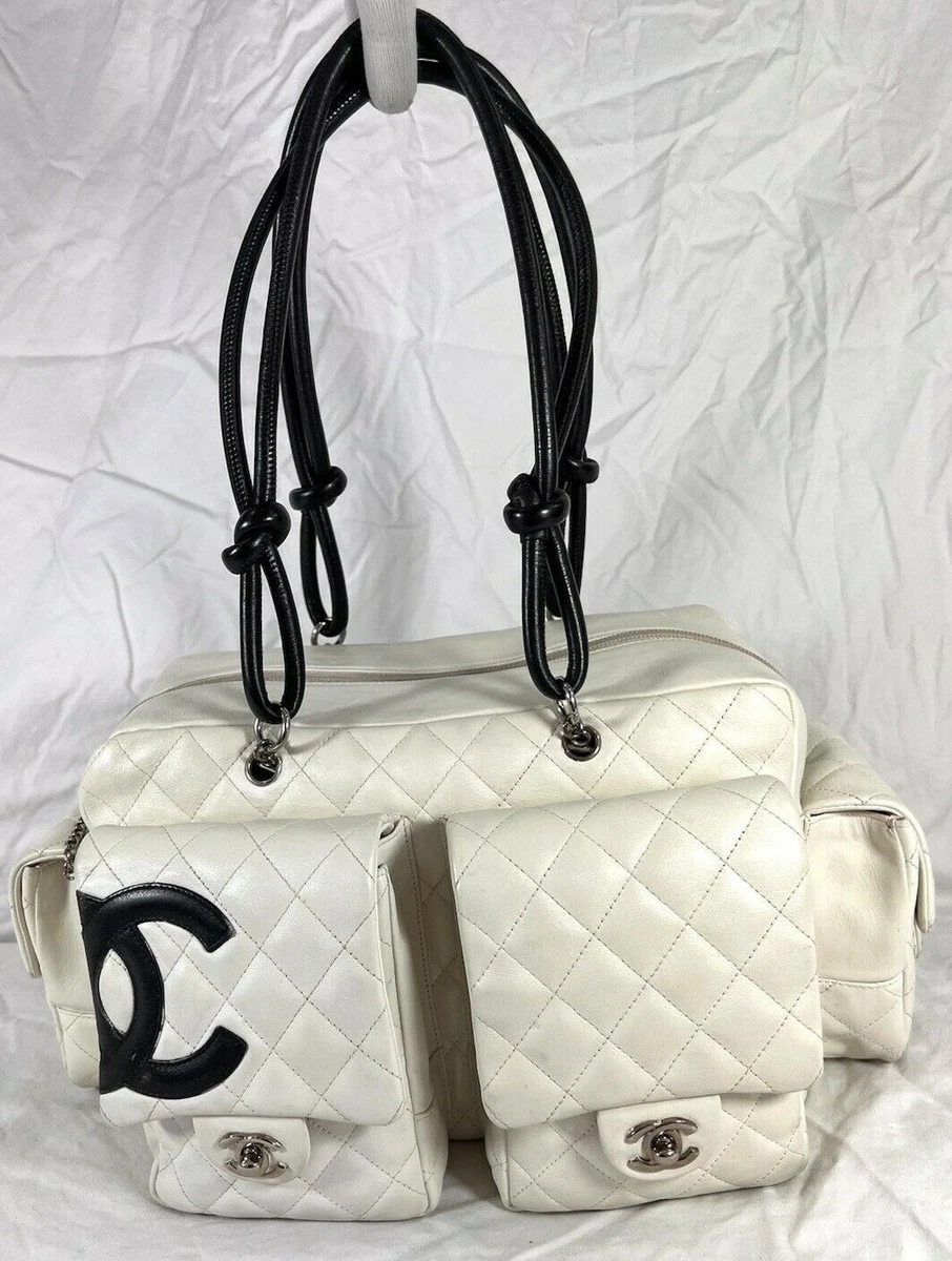 Chanel quilted calfskin leather reporter cambon white bag