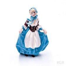 Vintage Figura IN Porcellana Lady Con Abito Dipinti a Mano Blu 14,5 CM Altezza