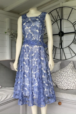 Phase Eight Light Blue Floral Lace Fit & Flare Belted Dress 16 Occasion |  eBay