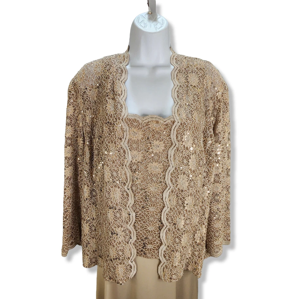 Vestido Chaqueta Alex Evenings 16 Taupe Encaje Satinado Vieira Madre Formal Boda Foto 3 de 4