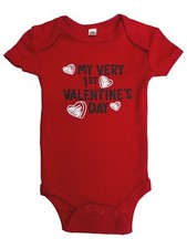Infant Girls Red My Very First 1st Valentines Day Hearts V-Day Bodysuit