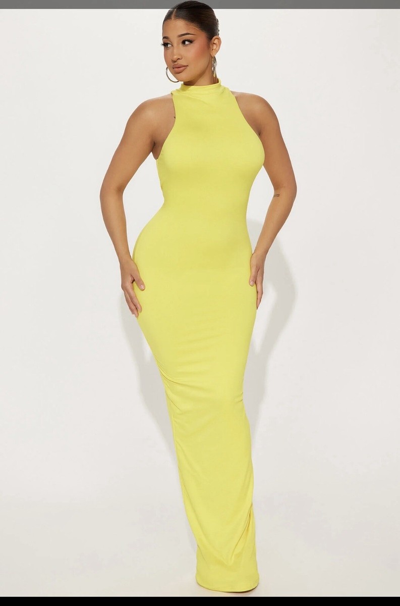 neon yellow formal dresses Fashion Nova Sexy Maxi Dress Size Medium NCAA