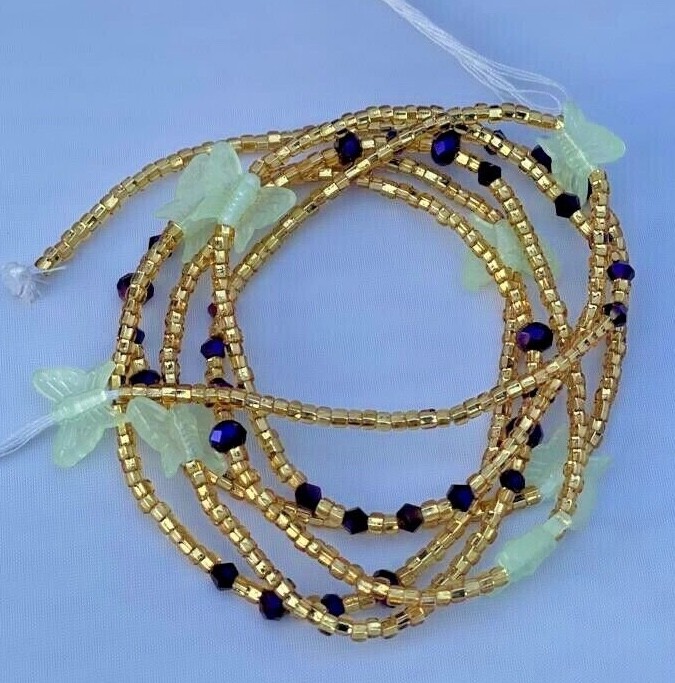Tie On Waist Beads Purple Crystal Glow In Dark African Waistline Belly tie-on-waist-beads-purple-crystal-glow-in-dark-african-waistline-belly