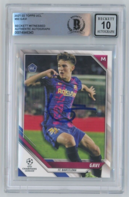 2021-22 Topps UCL #50 Gavi Signed RC Rookie BAS Beckett Auto Grade