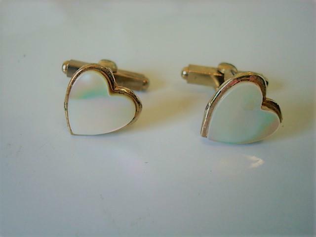Vintage Gold Tone and Mother of Pearl Shell Heart Cufflinks Signed X