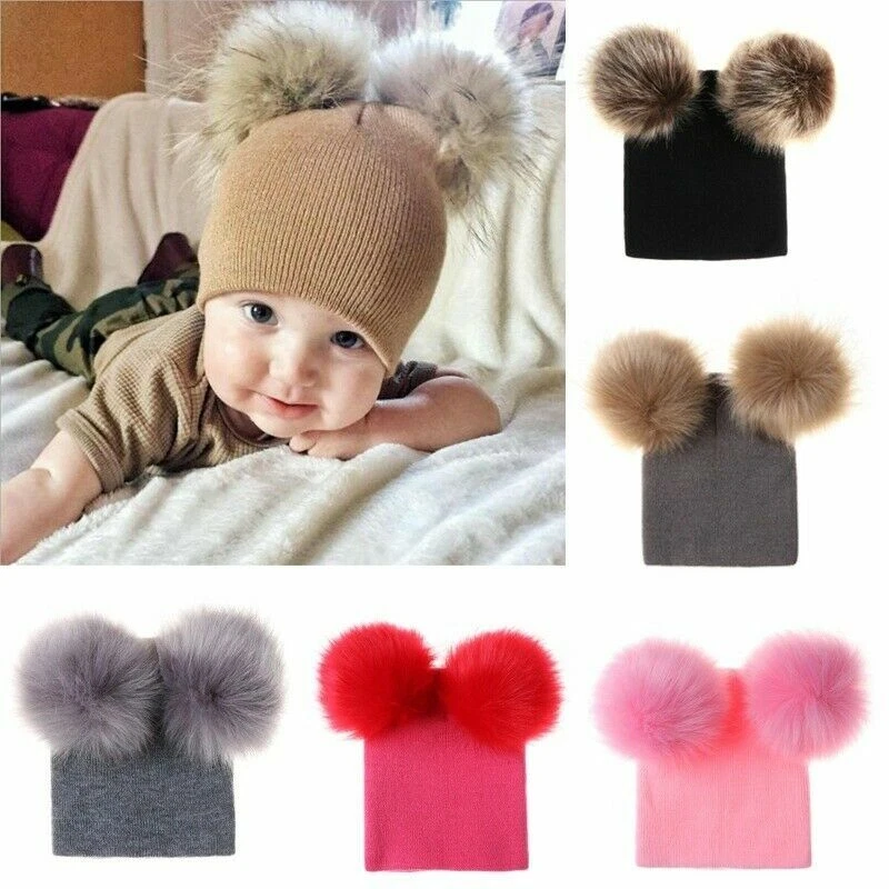 Bébé Enfant Fille Garçon Hiver Tricot Chaud Pompon Chapeau Bébé