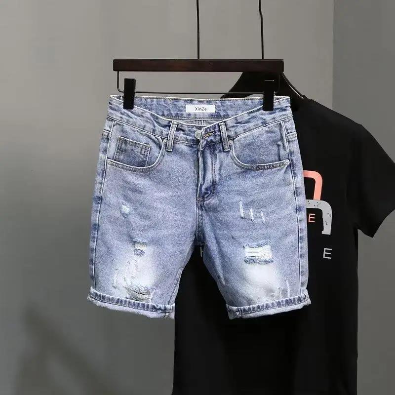 Pantalone Cortos Vaqueros Mezclilla De Verano Para Hombres Moda