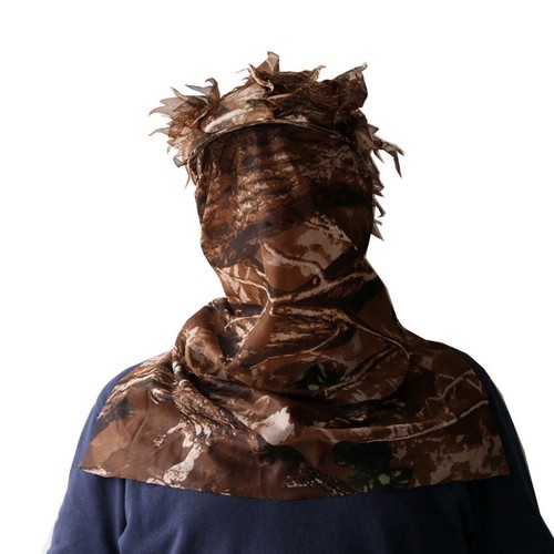 Woodland Camo 3D Sneaky Cap with Face Mask Paintball Hunting Ghilie Hat Brown - Picture 2 of 3