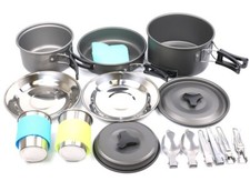 Odoland Juego De 29 Utensilios De Cocina Para Camping, Ollas Ligeras Antiadherentes, Recipiente De Agua Plegable Y Cubo, Tazas De Acero Inoxidable, Platos, Tenedores, Cuchillos, Cucharas Para