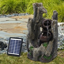 Patio Solar Waterfall Water Feature LED Light Outdoor Garden Fountain Statue Dec