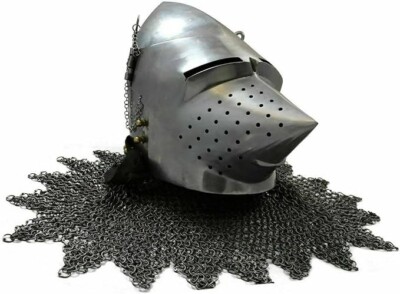 Hounskull Collection Bascinet Visor Helmet with Chainmail 18 Gauge Medivel LARP