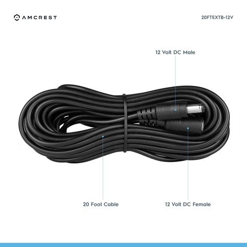 Amcrest schwarz 20 Fuß Netzverlängerungskabel AC 12V Adapter 20 Fuß Fuß 20 FTEXTB-12V - Bild 3 von 3